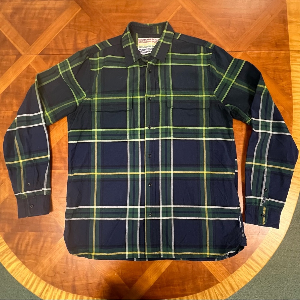 Scotch & Soda Navy/Green Plaid Flannel Shirt Jacket